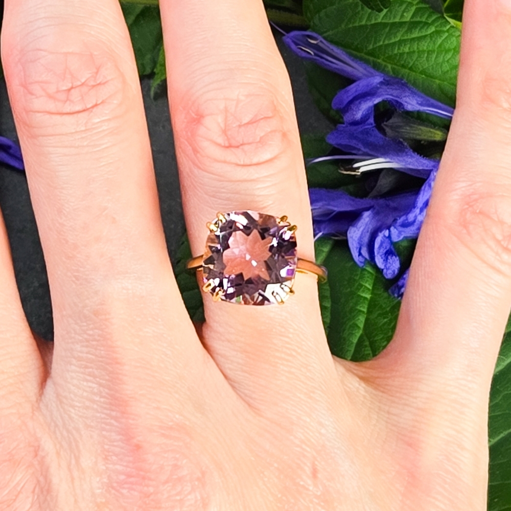 NIB Savvy Cie Pink Amethyst 18k Gold Plated Silver Cocktail Ring - Picture 2 of 14